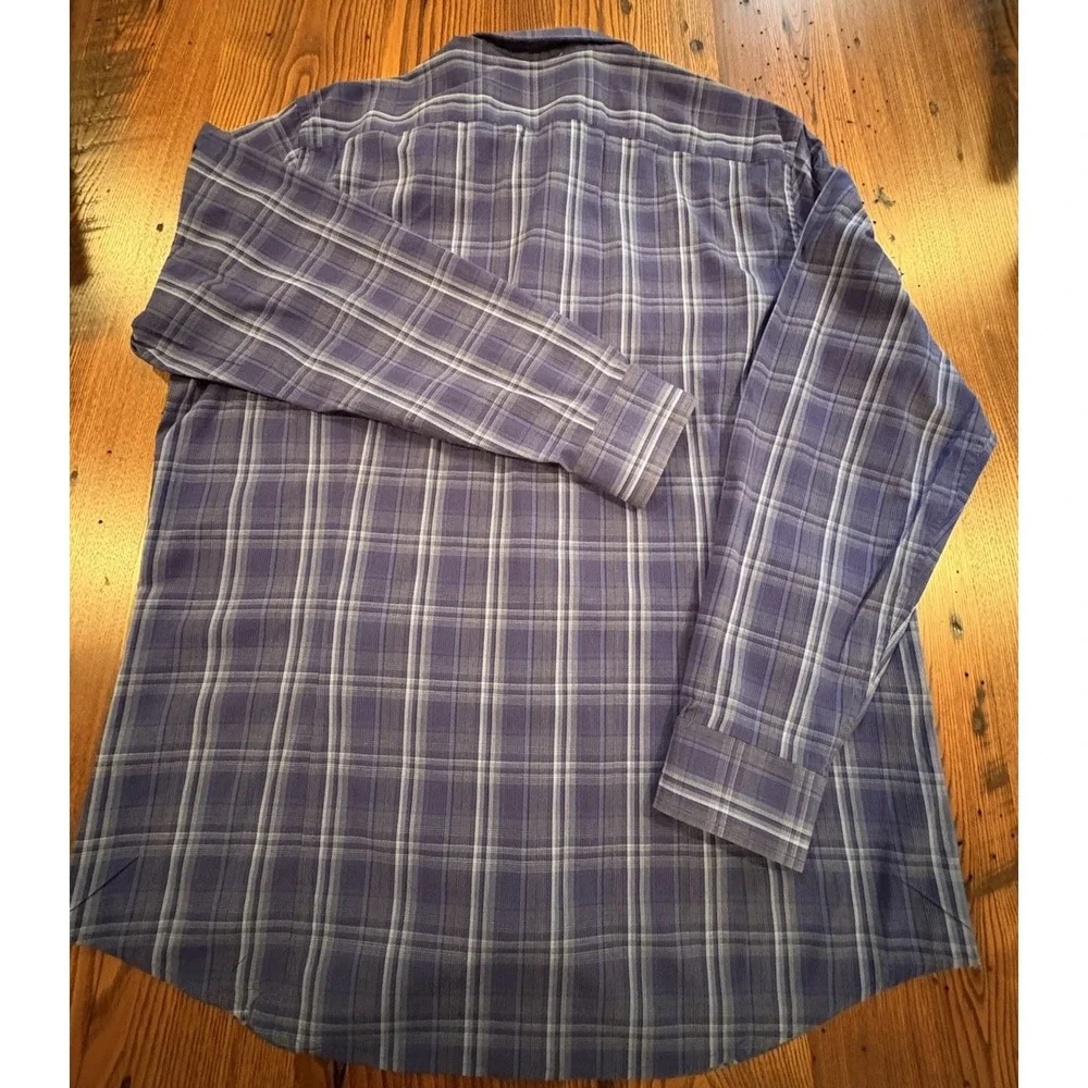 Banana Republic Mens Blue Plaid Stretch Tailored Slim Fit Button Down Shirt XL